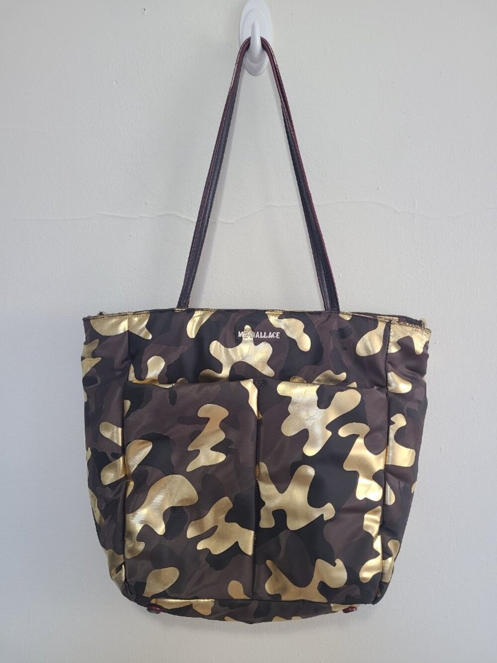 MZ WALLACE Camo Brown Nylon Bowery Quatro Tote Thin Straps